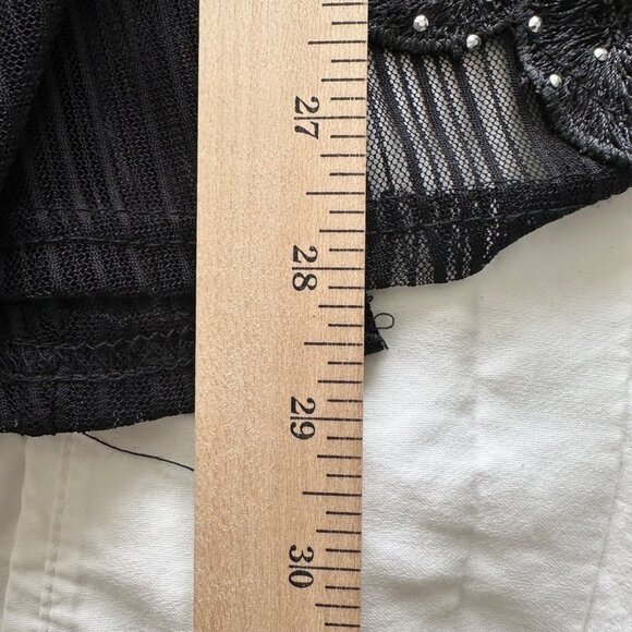 Women's Open Front Lace Cardigan Black SZ L Rhinestone Floral Witchy Whimsgoth - Picture 6 of 8